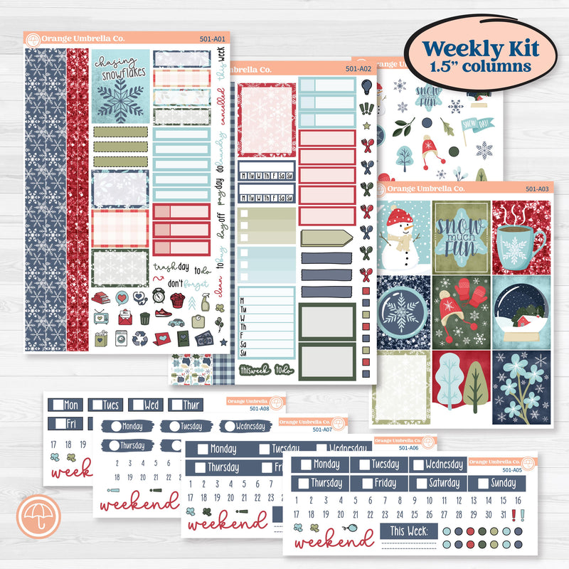 Winter Snowflake Kit | Weekly Sticker Kit for Vertical Planners like Erin Condren | Snow Problem | KIT-501-A