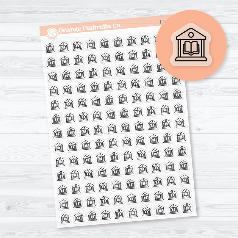  Clear matte library icon planner stickers — transparent reading and study stickers for planners and journals
