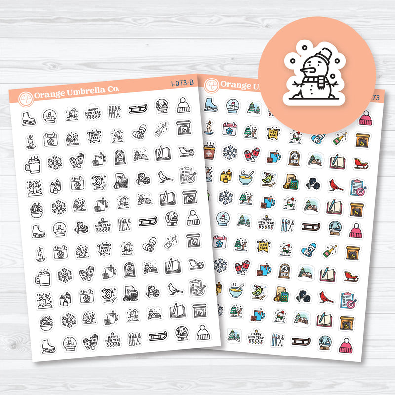 January or Winter Icon planner stickers — cozy seasonal stickers with snowflakes, hot cocoa, and winter icons for planners and journaling
