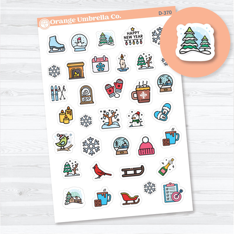 January or Winter Deco planner stickers — cozy winter icons with snowflakes, mittens, and mugs for seasonal journaling and planner spreads