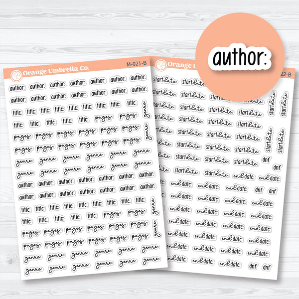 Reading Journal Note Sheet Builder planner stickers — F18 book and reading log stickers for tracking titles, pages, and reading progress