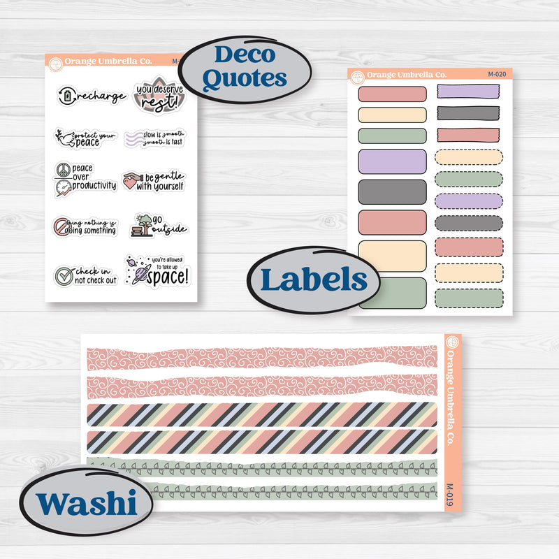 Wellness Pack planner stickers — Rest and Recharge bundle with icons, trackers, quotes, and washi for wellness and self-care planning
