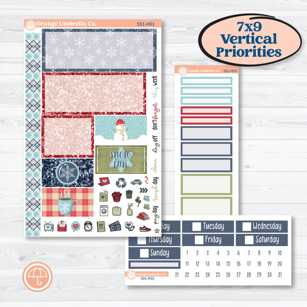 Winter Snowflake Kit | Plum Vertical Priorities 7x9 Planner Kit Stickers | Snow Problem | KIT-501-H