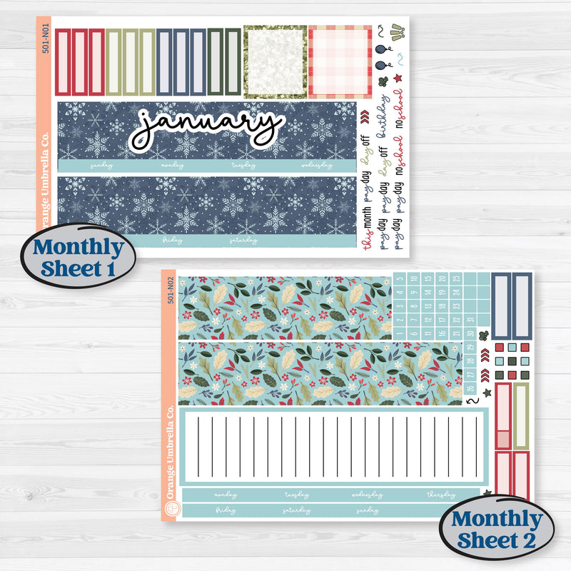 Winter Snowflake Kit | 7x9 Erin Condren Life Planner Monthly & Dashboard Sticker Kit | Snow Problem | KIT-501-N