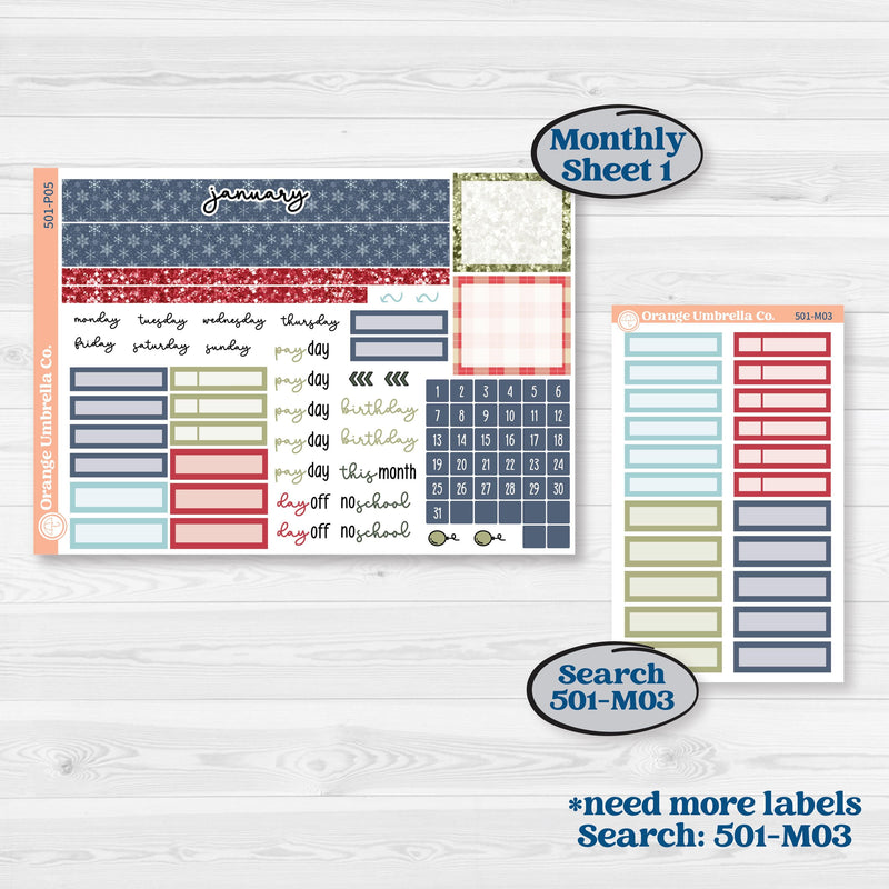 Winter Snowflake Kit | A5 Plum Monthly & Dashboard Planner Kit Stickers | Snow Problem | KIT-501-P