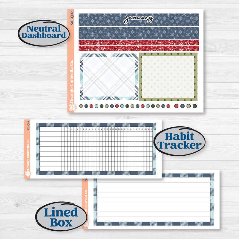 Winter Snowflake Kit | 7x9 Plum Monthly & Dashboard Planner Kit Stickers | Snow Problem | KIT-501-Q