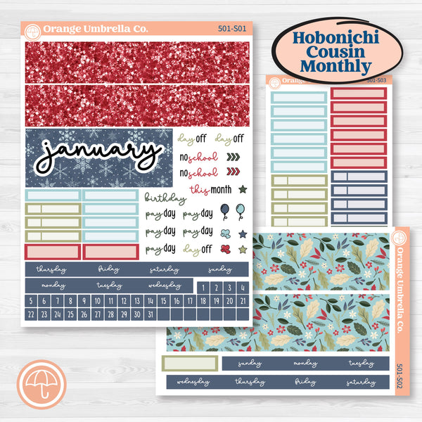 Winter Snowflake Kit | Hobonichi Cousin Monthly Planner Kit Stickers | Snow Problem | KIT-501-S