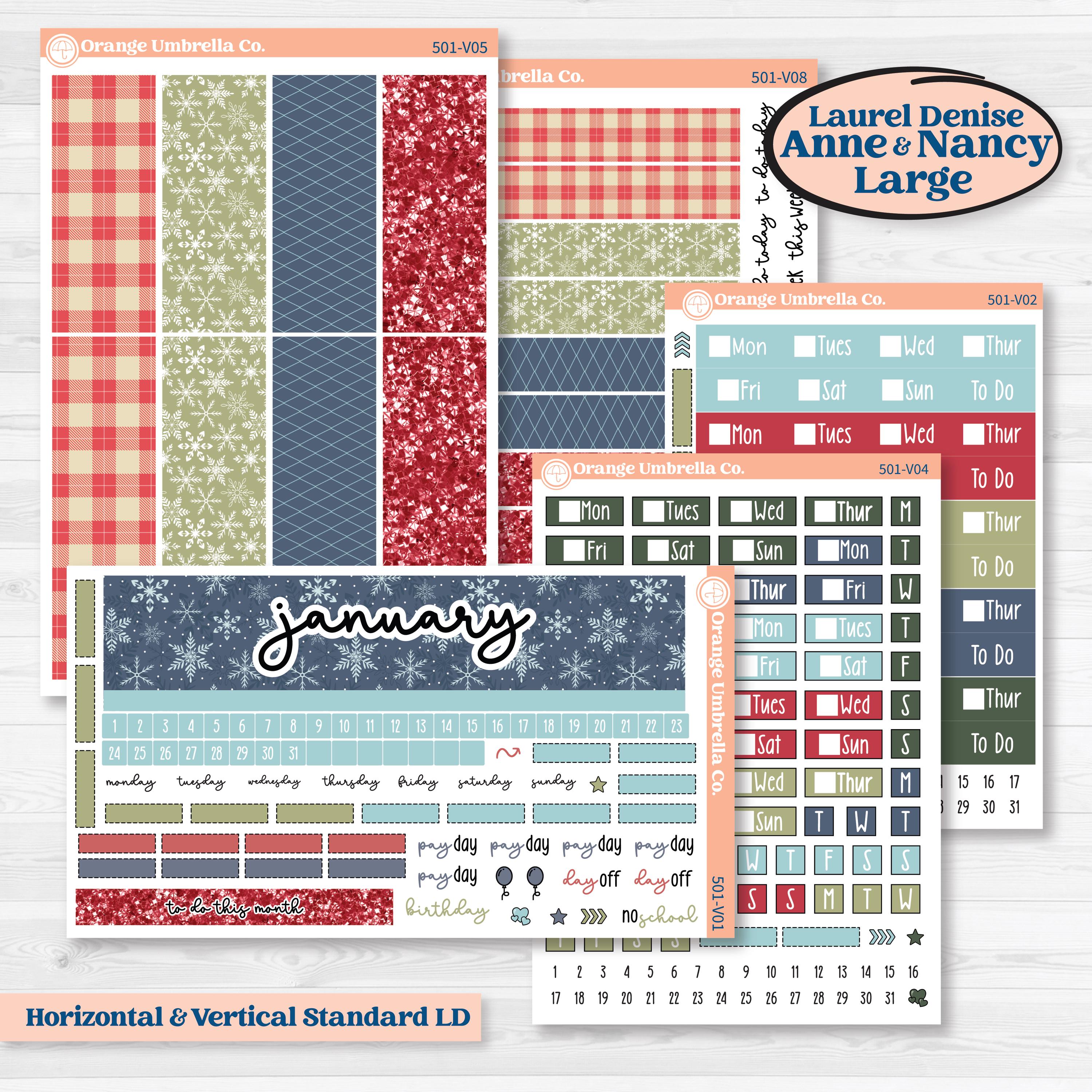 Winter Snowflake Kit | Laurel Denise Nancy Large & Anne Large Planner Kit Stickers | Snow Problem | KIT-501-V