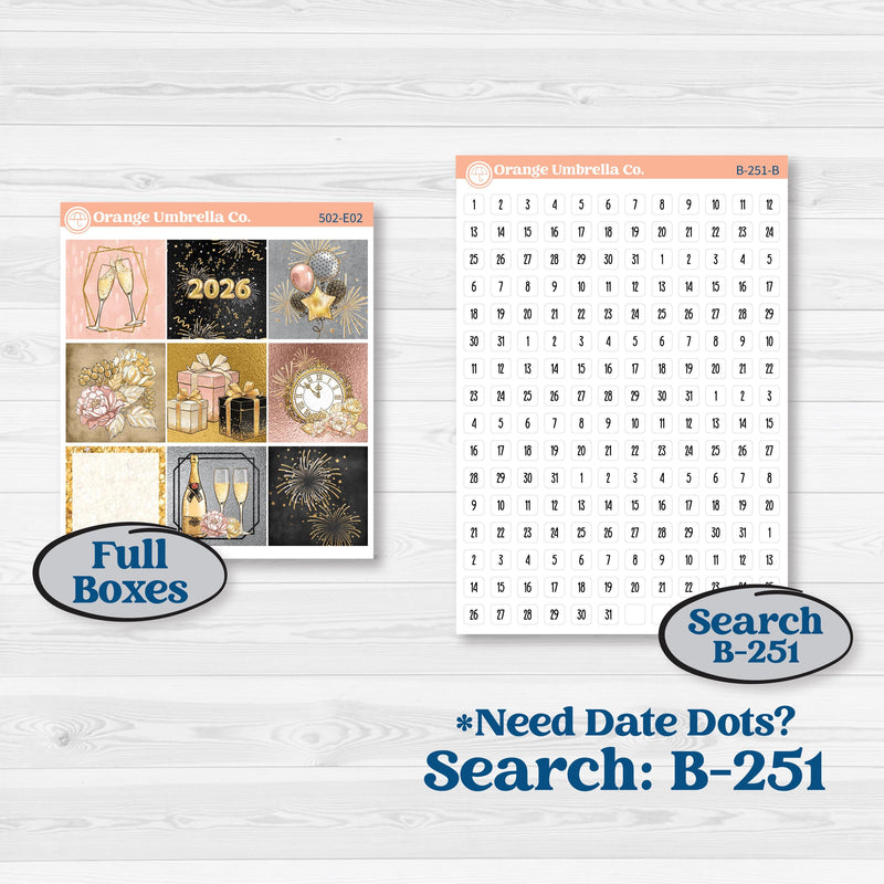 New Year’s Day Kit | Hobonichi Cousin Weekly & Daily Planner Kit Stickers | All That Glitters | KIT-502-E
