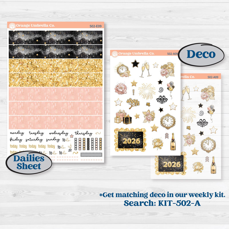 New Year’s Day Kit | Hobonichi Cousin Weekly & Daily Planner Kit Stickers | All That Glitters | KIT-502-E