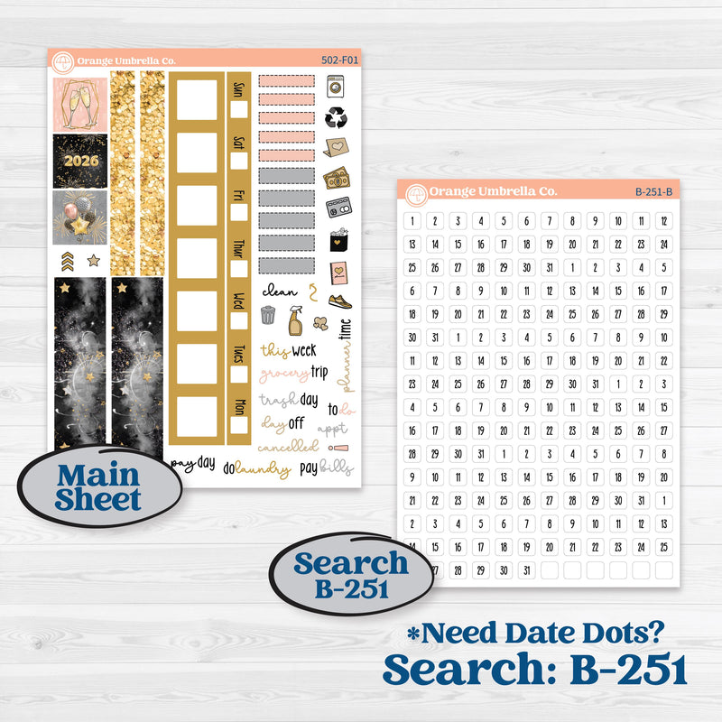 New Year’s Day Kit | Hobonichi Weeks Weekly Planner Kit Stickers | All That Glitters | KIT-502-F