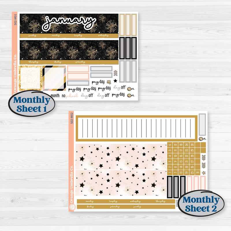 New Year’s Day Kit | A5 Erin Condren Monthly & Dashboard Sticker Kit | All That Glitters | KIT-502-M