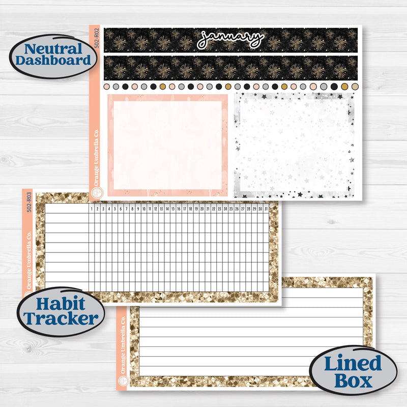New Year’s Day Kit | 8.5x11 Plum Monthly & Dashboard Planner Kit Stickers | All That Glitters | KIT-502-R