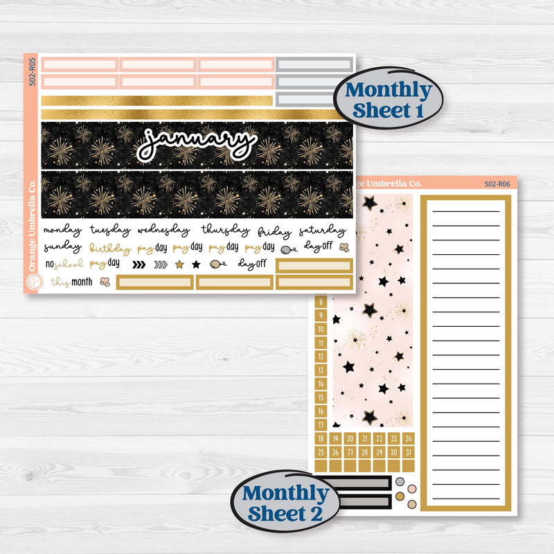 New Year’s Day Kit | 8.5x11 Plum Monthly & Dashboard Planner Kit Stickers | All That Glitters | KIT-502-R