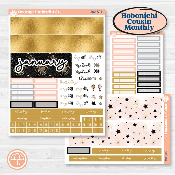 New Year’s Day Kit | Hobonichi Cousin Monthly Planner Kit Stickers | All That Glitters | KIT-502-S