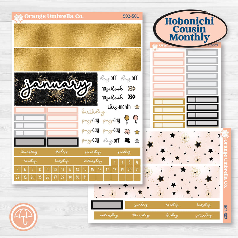 New Year’s Day Kit | Hobonichi Cousin Monthly Planner Kit Stickers | All That Glitters | KIT-502-S