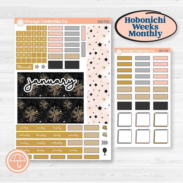 New Year’s Day Kit | Hobonichi Weeks Monthly Planner Kit Stickers | All That Glitters | KIT-502-T