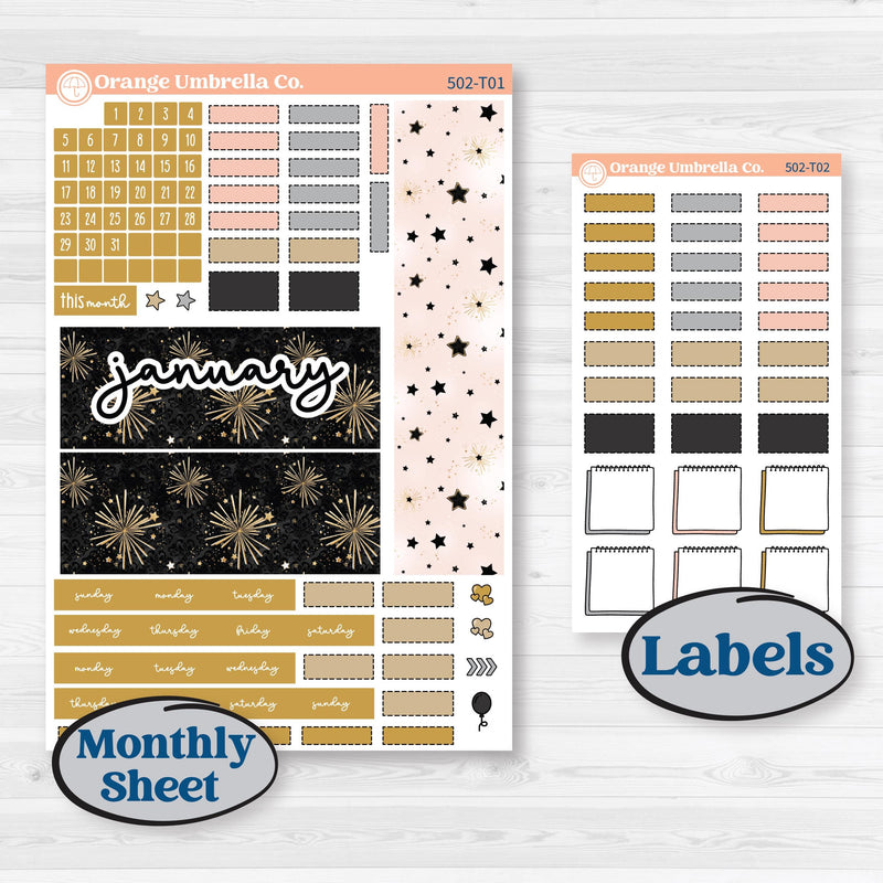 New Year’s Day Kit | Hobonichi Weeks Monthly Planner Kit Stickers | All That Glitters | KIT-502-T