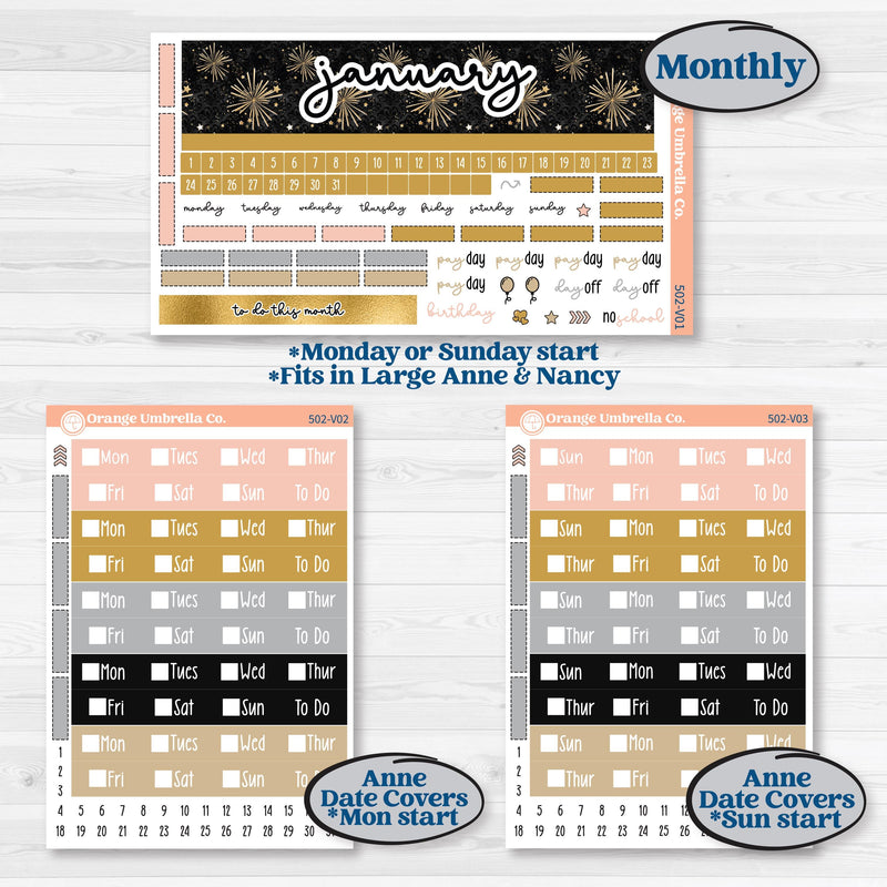 New Year’s Day Kit | Laurel Denise Nancy Large & Anne Large Planner Kit Stickers | All That Glitters | KIT-502-V