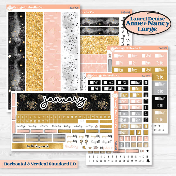 New Year’s Day Kit | Laurel Denise Nancy Large & Anne Large Planner Kit Stickers | All That Glitters | KIT-502-V