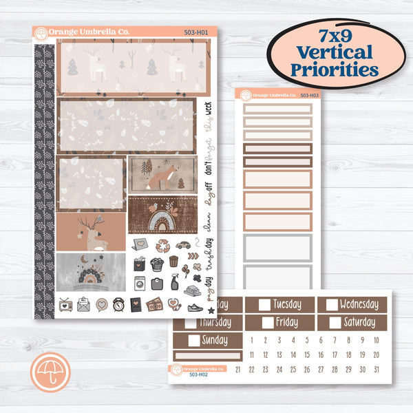 Neutral Woodland Kit | Plum Vertical Priorities 7x9 Planner Kit Stickers | Whispers of Hope | KIT-503-H