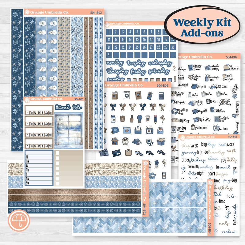 Nostalgic Frosty Winter Kit | Weekly Add-On Planner Kit Stickers | Frosted Windowpanes | KIT-504-B