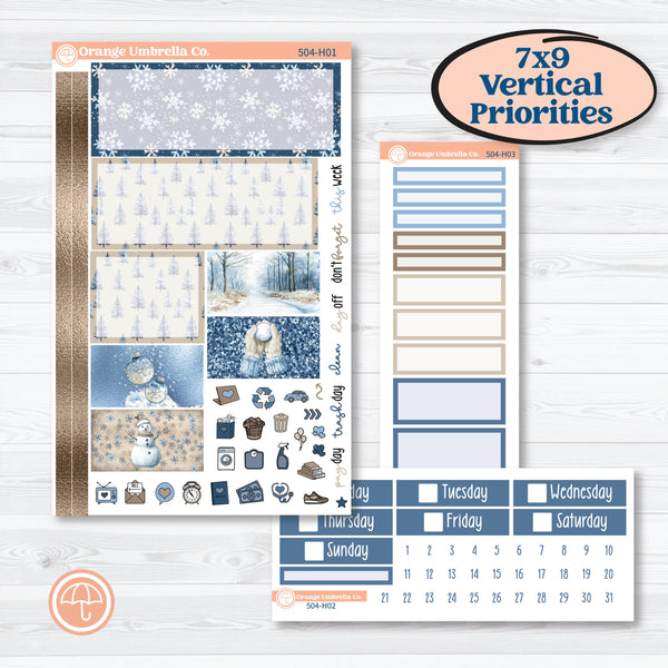 Nostalgic Frosty Winter Kit | Plum Vertical Priorities 7x9 Planner Kit Stickers | Frosted Windowpanes | KIT-504-H