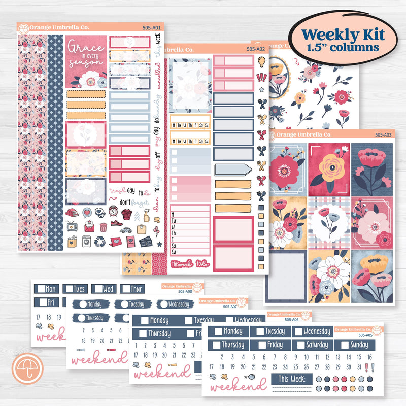 Cheerful Floral Kit | Weekly Sticker Kit for Vertical Planners like Erin Condren | Beatriz | KIT-505-A