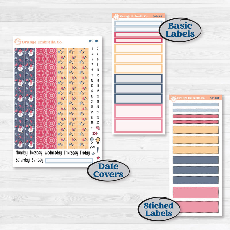 Cheerful Floral Kit | 7x9 Plum Daily Planner Kit Stickers | Beatriz | KIT-505-L
