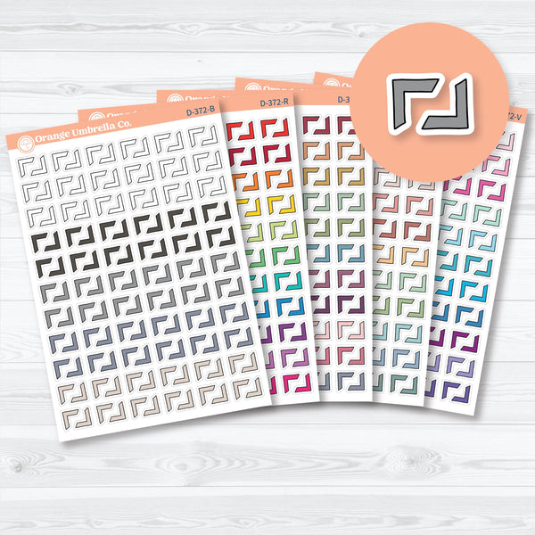 Photo corner decorative stickers in assorted colors, perfect for planners, scrapbooking, and journaling spreads.