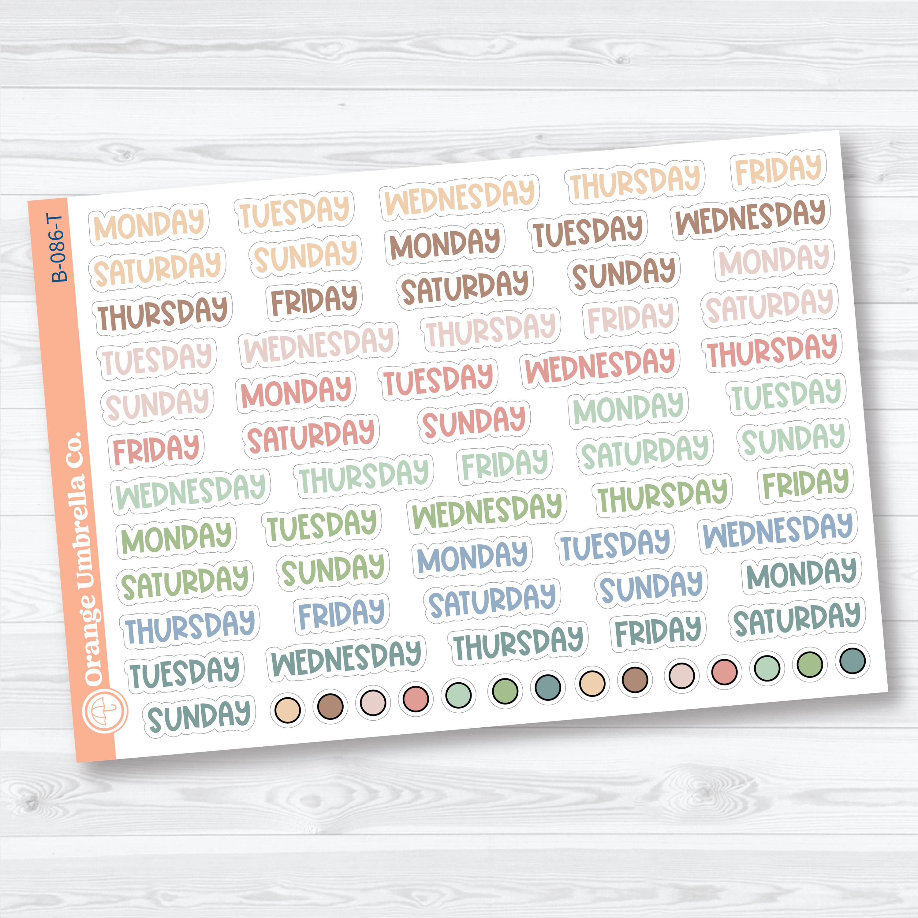 Days of the Week Funky Font Planner Stickers | B-086