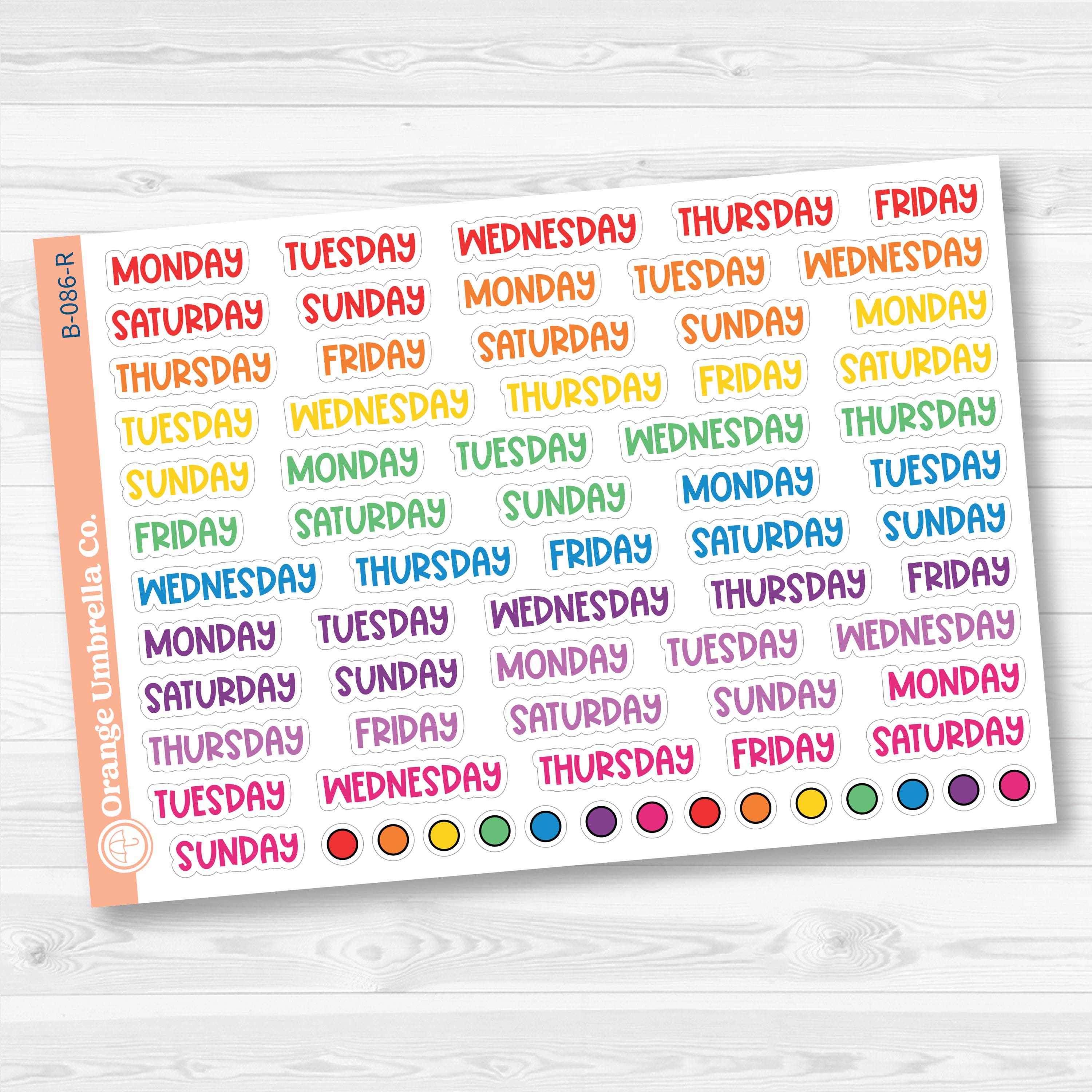Days of the Week Funky Font Planner Stickers | B-086