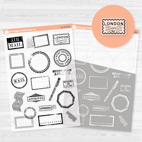 Clear matte vintage postmark planner stickers, transparent postal stamp designs for junk journaling, scrapbooking, and paper crafts.