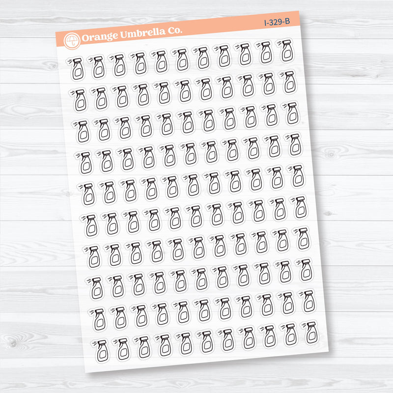 Hand Doodled Spray Bottle Planner Stickers | Clear Matte Cleaning Icons | Chore Labels | I-329-CM