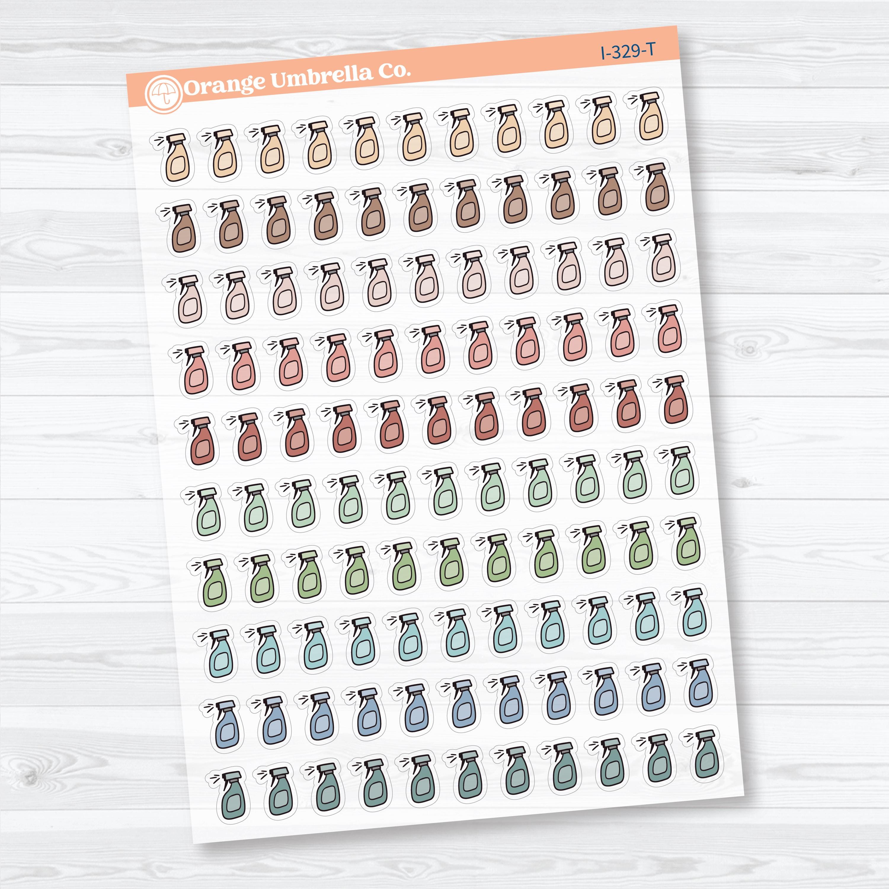 Hand Doodled Spray Bottle Planner Stickers | Clear Matte Cleaning Icons | Chore Labels | I-329-CM