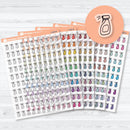 Hand Doodled Spray Bottle Planner Stickers | Clear Matte Cleaning Icons | Chore Labels | I-329-CM