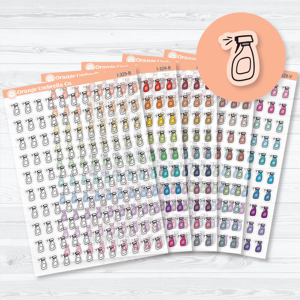 Hand Doodled Spray Bottle Planner Stickers | Clear Matte Cleaning Icons | Chore Labels | I-329-CM