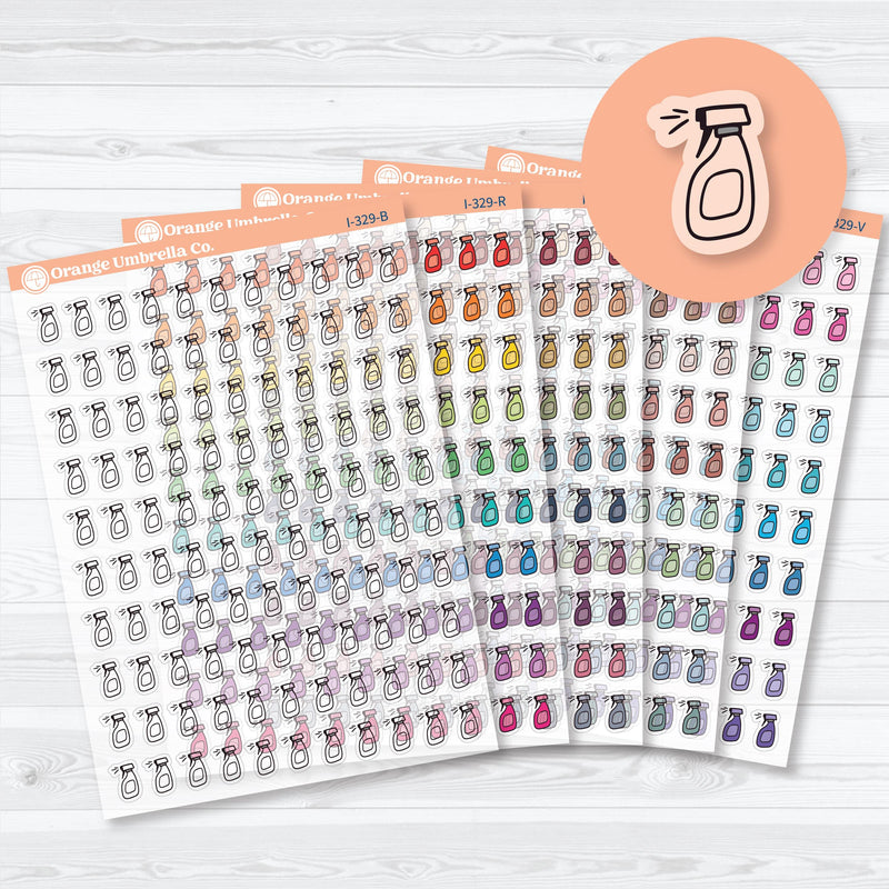 Hand Doodled Spray Bottle Planner Stickers | Clear Matte Cleaning Icons | Chore Labels | I-329-CM
