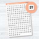 Mini Date Dots Funky Font planner stickers sheet with black number dots by Orange Umbrella Co