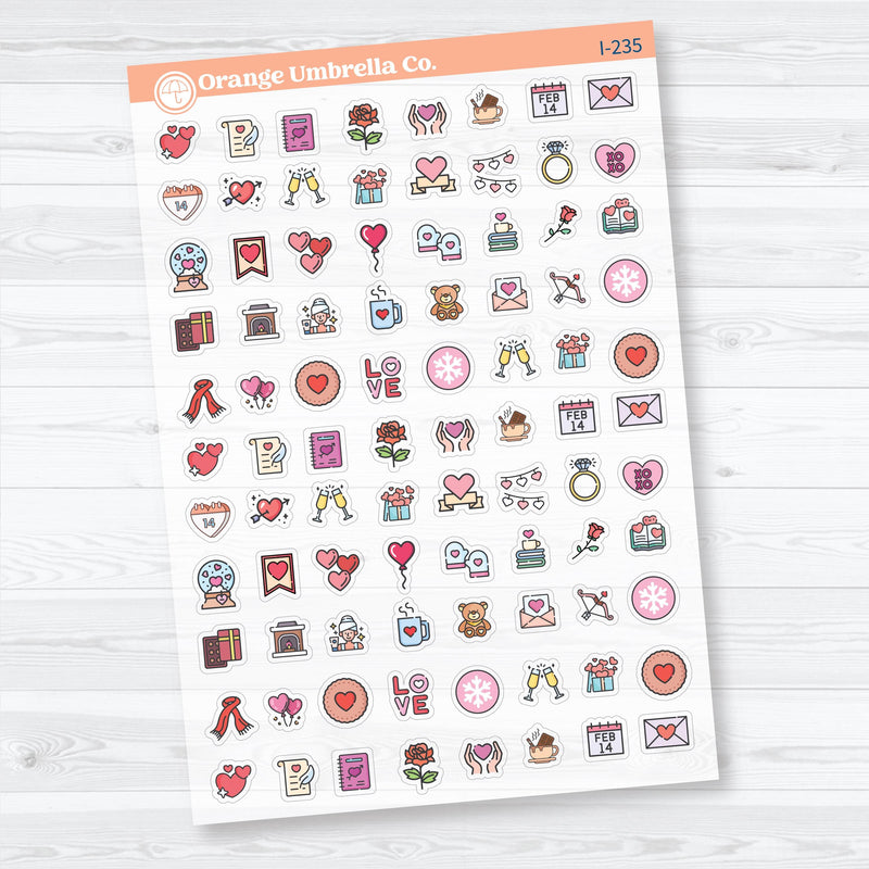 February and Valentine's Day Clear Matte Icon Planner Stickers | Functional Planner Icons | I-235-CM