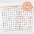 February and Valentine’s Day clear matte icon planner stickers sheet with transparent hearts and gifts by Orange Umbrella Co
