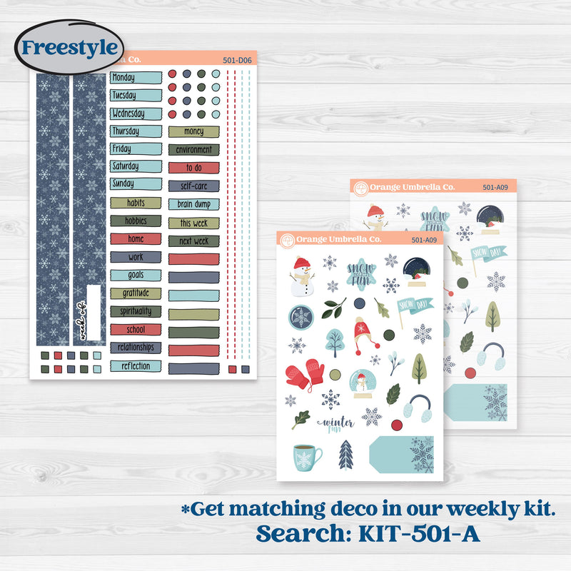 Winter Snowflake Kit | Journaling or Scrapbooking Kit | Creative Junk Journal Planner Stickers | Snow Problem | KIT-501-D