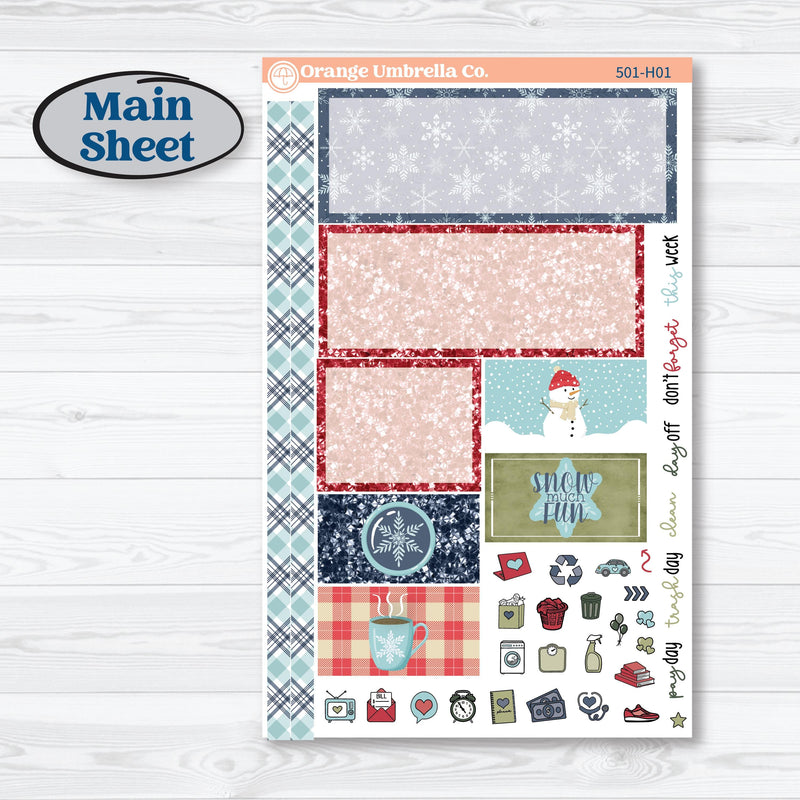 Winter Snowflake Kit | Plum Vertical Priorities 7x9 Planner Kit Stickers | Snow Problem | KIT-501-H