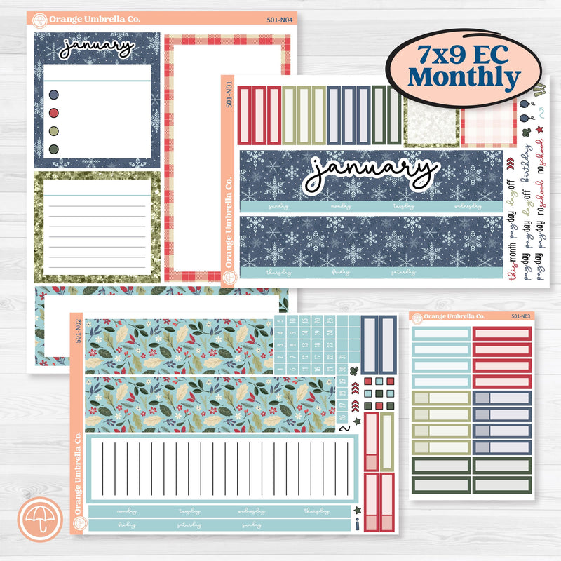 Winter Snowflake Kit | 7x9 Erin Condren Life Planner Monthly & Dashboard Sticker Kit | Snow Problem | KIT-501-N