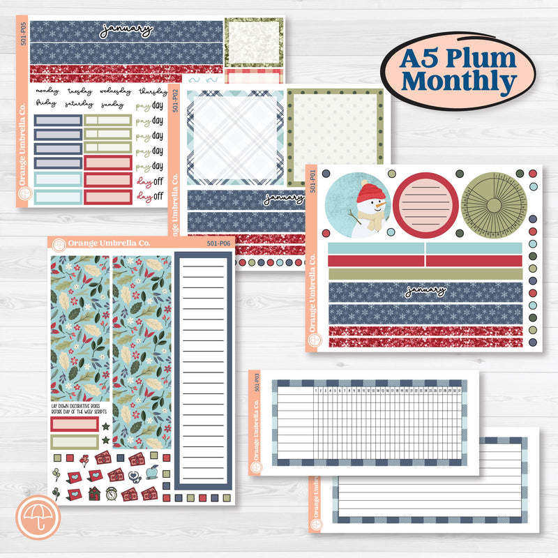 Winter Snowflake Kit | A5 Plum Monthly & Dashboard Planner Kit Stickers | Snow Problem | KIT-501-P