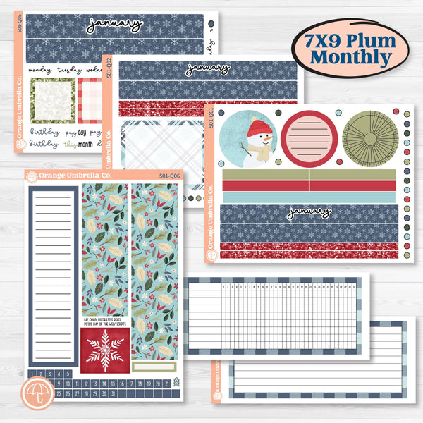 Winter Snowflake Kit | 7x9 Plum Monthly & Dashboard Planner Kit Stickers | Snow Problem | KIT-501-Q