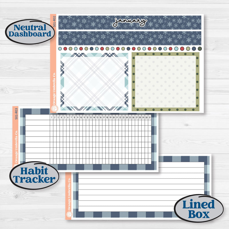 Winter Snowflake Kit | 8.5x11 Plum Monthly & Dashboard Planner Kit Stickers | Snow Problem | KIT-501-R