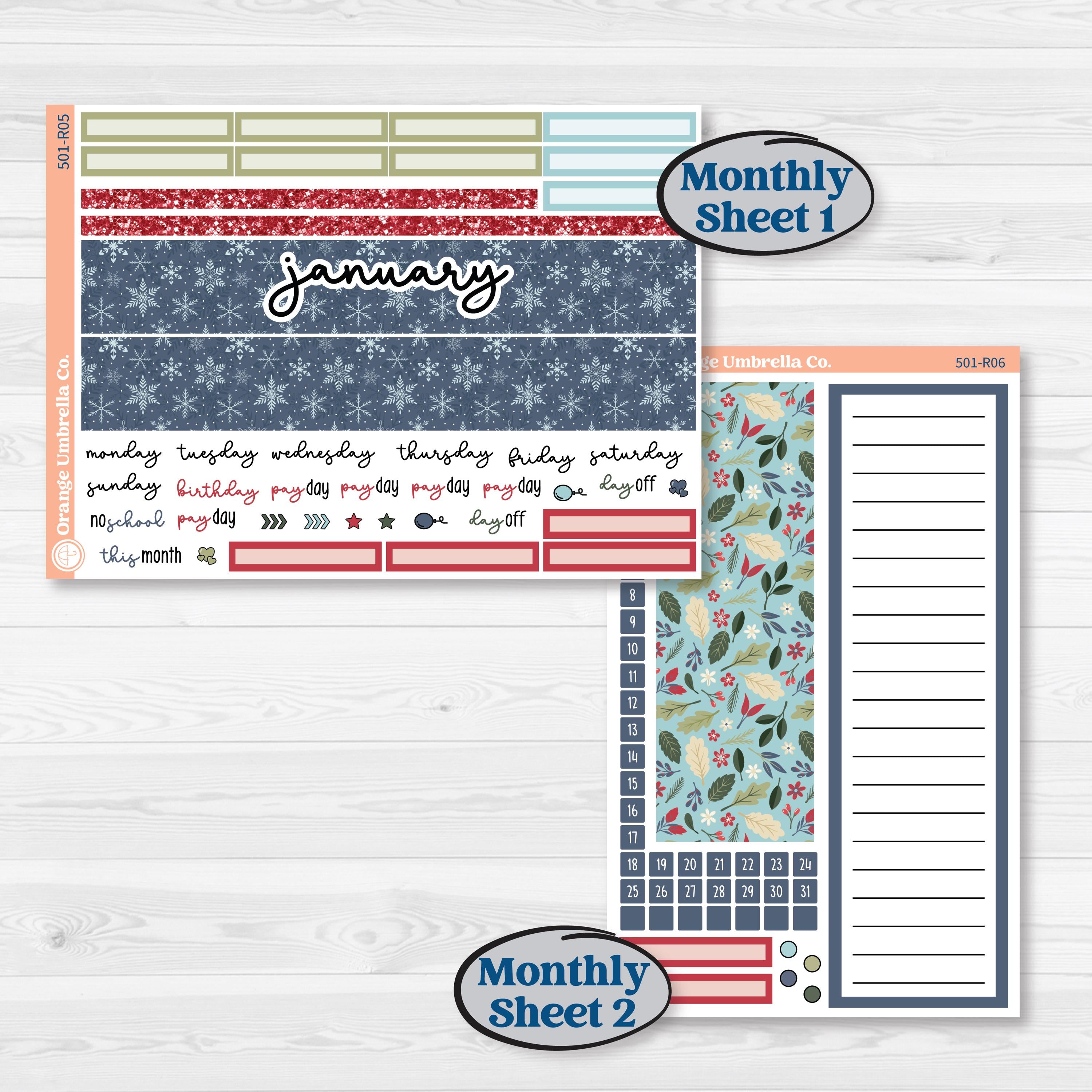 Winter Snowflake Kit | 8.5x11 Plum Monthly & Dashboard Planner Kit Stickers | Snow Problem | KIT-501-R