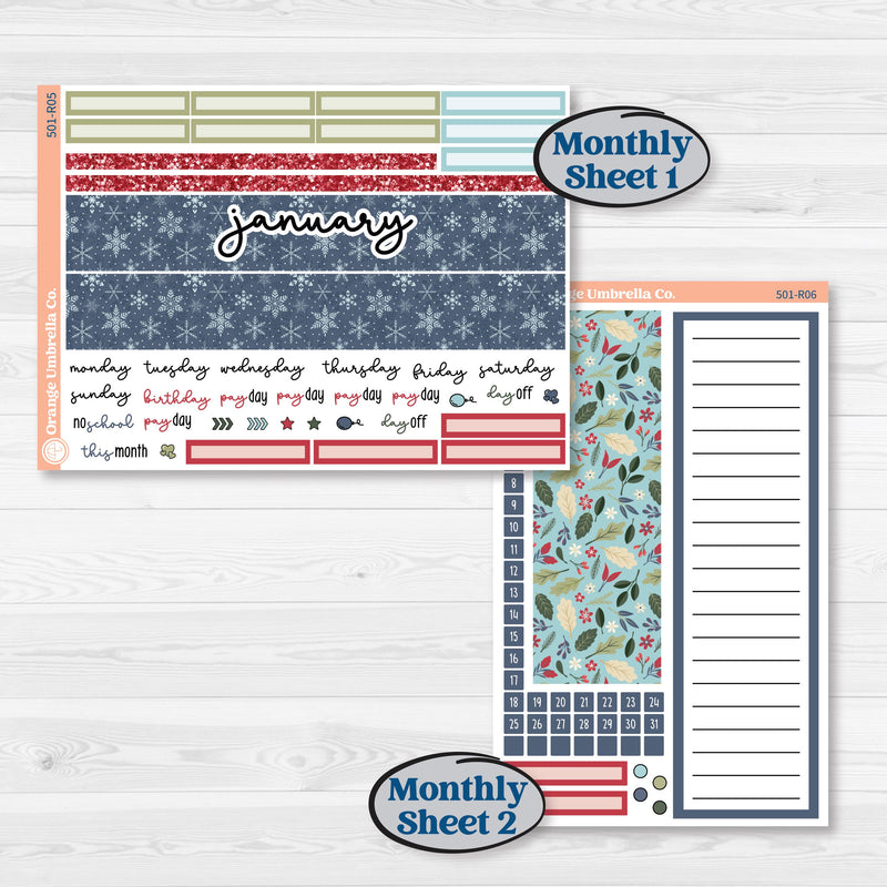 Winter Snowflake Kit | 8.5x11 Plum Monthly & Dashboard Planner Kit Stickers | Snow Problem | KIT-501-R