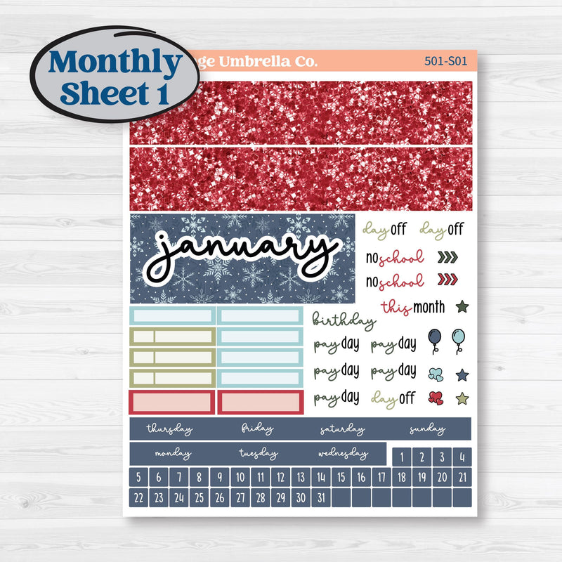 Winter Snowflake Kit | Hobonichi Cousin Monthly Planner Kit Stickers | Snow Problem | KIT-501-S